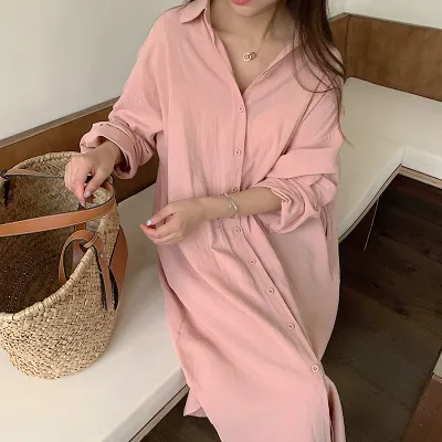 Women Casual Spring Loose Single-breasted Lapel Solid Color Cotton Linen Blouse