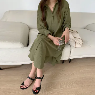 Women Casual Spring Loose Single-breasted Lapel Solid Color Cotton Linen Blouse