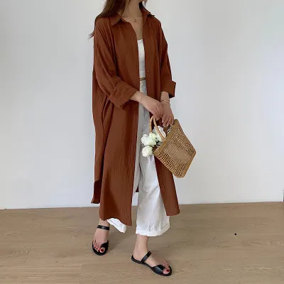 Women Casual Spring Loose Single-breasted Lapel Solid Color Cotton Linen Blouse