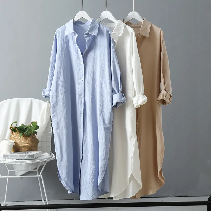 Women Casual Spring Loose Single-breasted Lapel Solid Color Cotton Linen Blouse