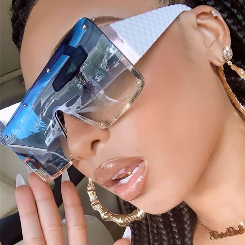 Women Fashion Modern Big Frame One-Piece Sunglasses
