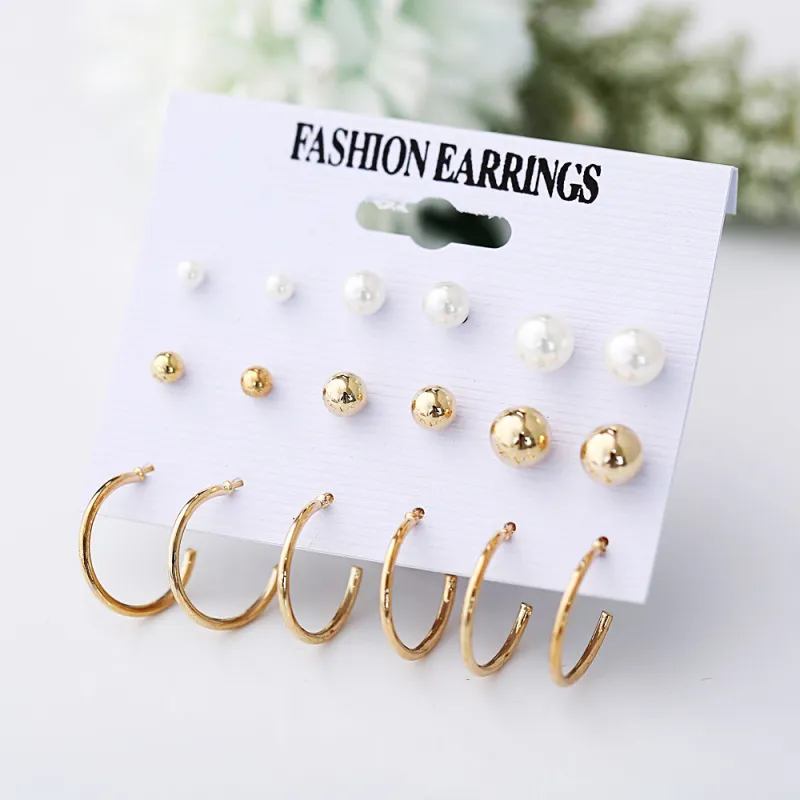 Simple Pearl Decoration Alloy Unisex Geometric Earring Set