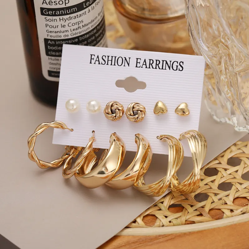 Punk Creative Geometric Pearl Alloy Earring Set Jewelry