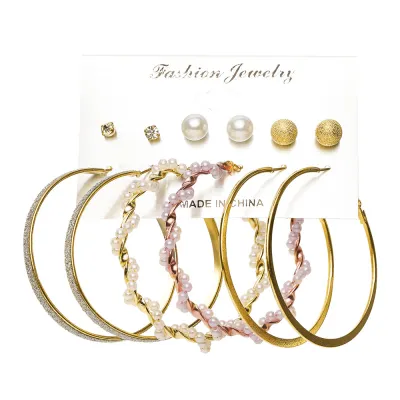 Temperament Geometric Design Pearl Decoration Alloy Earring Set Women's C Shape