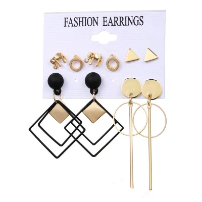 Temperament Vintage Geometric Design Pearl Decoration Alloy Earrings Set