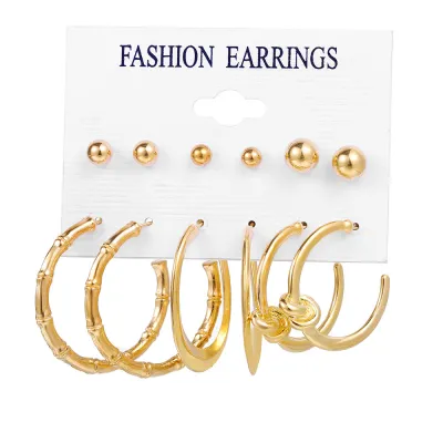 Temperament Creative Geometric Design Pearl Decoration Alloy Earrings Set