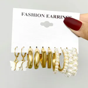 Temperament Creative Irregular Geometric Pearl Alloy Earring Set
