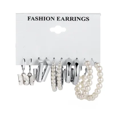 Temperament Creative Irregular Geometric Pearl Alloy Earring Set