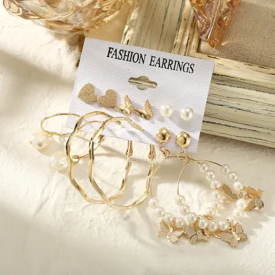 Temperament Creative Irregular Geometric Design Acrylic Pearl Decoration Alloy Earring Set