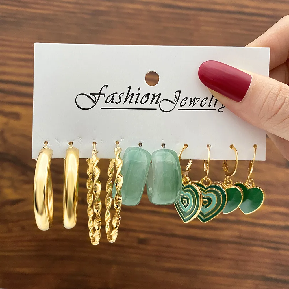 Creative Irregular Geometric Design Resin Pearl Decoration Alloy Earring Set