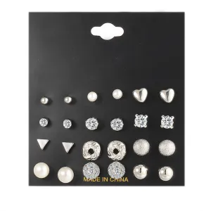 Irregular Geometric Rhinestone Pearl Decorative Alloy Earring Set for Women