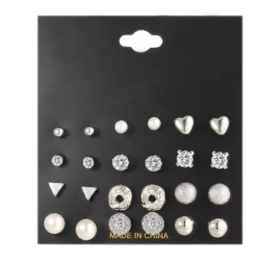 Irregular Geometric Rhinestone Pearl Decorative Alloy Earring Set for Women