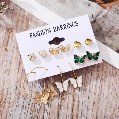 Cute Butterfly Pendant Pearl Alloy Earring Set