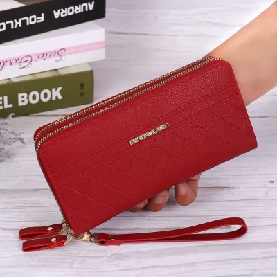 Women Quilted PU Leather Vintage Zipper Wallet Multi-Card Large Capacity Solid Color Purse