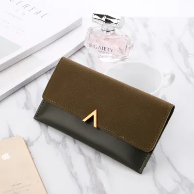 Women Clamshell Color Blocking Frosted PU Leather Purse with Magnetic Buckle