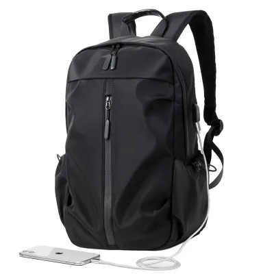 Men Casual Zipper Design Solid Color Large Capacity Backpack