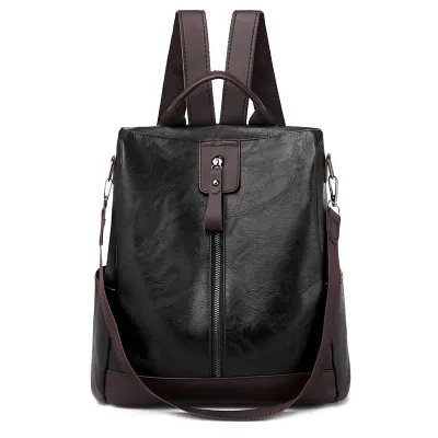Women Vintage Color Blocking Large Capacity Backpack PU Leather