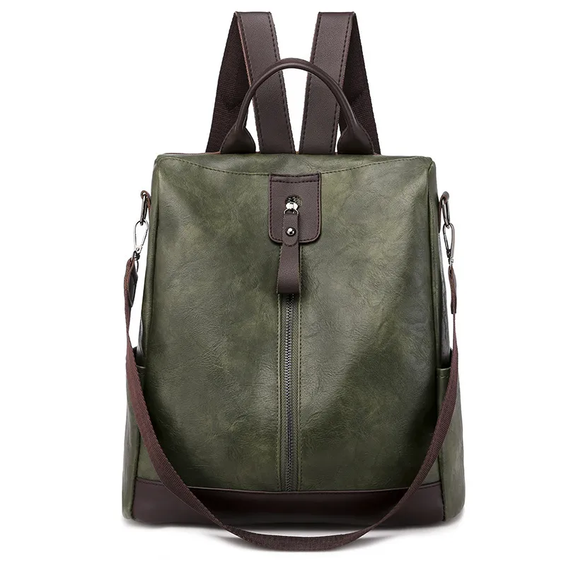 Women Vintage Color Blocking Large Capacity Backpack PU Leather