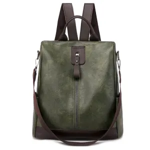 Women Vintage Color Blocking Large Capacity Backpack PU Leather