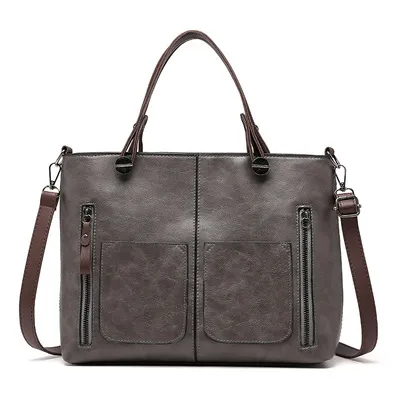 Women Vintage Multi Pocket Design Solid Color Large Capacity Shoulder Handle Bag