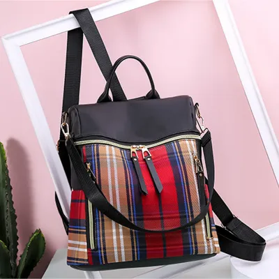 Women's Nylon Travel Outdoor Waterproof Casual Zipper Plaid Solid Color Large Capacity Backpack