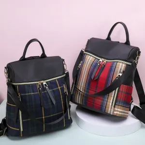 Women's Nylon Travel Outdoor Waterproof Casual Zipper Plaid Solid Color Large Capacity Backpack