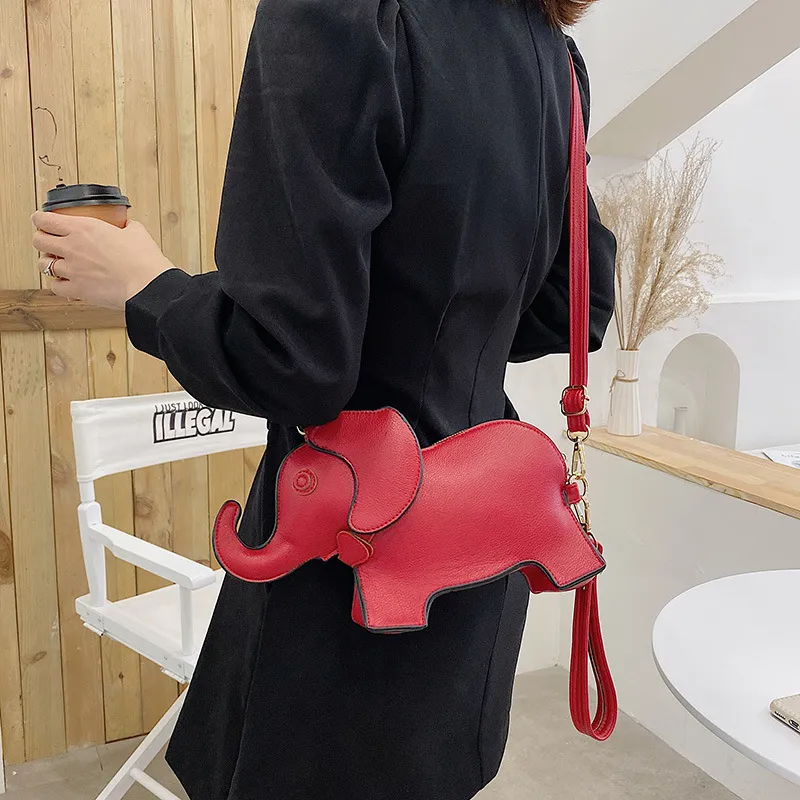 Women Funny Elephant Cartoon Crossbody Bag PU Street Fashion