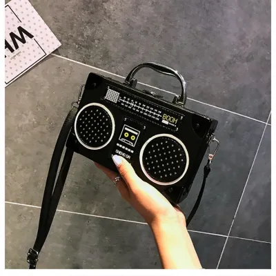 Radio Shape Women Creative Design Square PU Shoulder Bag with Geometric Pattern