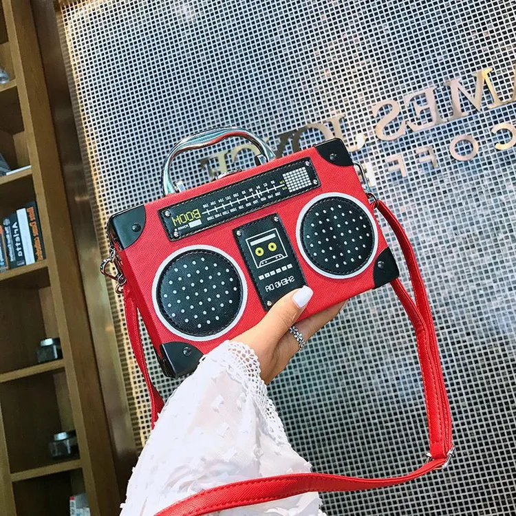 Radio Shape Women Creative Design Square PU Shoulder Bag with Geometric Pattern
