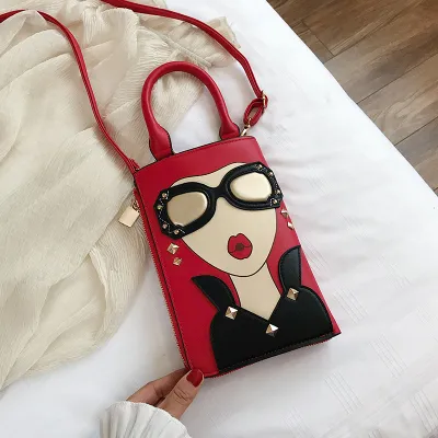 Women's Cartoon Graphic Pattern PU Shoulder Bag with Zipper Closure
