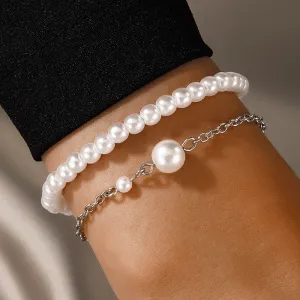 Women's Geometric Pearl Decoration Alloy Bracelet Set