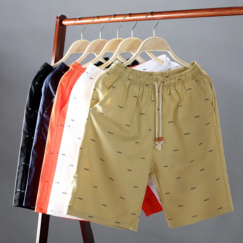 Men Plus Size Casual Mid Waist Drawstring Letter Printed Loose Shorts