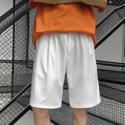 Men Plus Size Basic Mid Waist Drawstring Solid Color Loose Quick Dry Bermuda Shorts