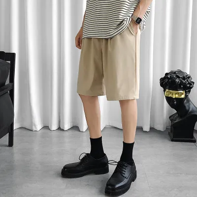 Men Plus Size Basic Mid Waist Drawstring Solid Color Loose Quick Dry Bermuda Shorts