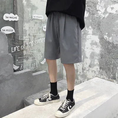 Men Plus Size Basic Mid Waist Drawstring Solid Color Loose Quick Dry Bermuda Shorts