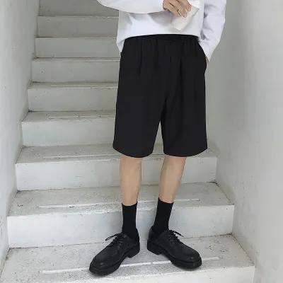 Men Plus Size Basic Mid Waist Drawstring Solid Color Loose Quick Dry Bermuda Shorts