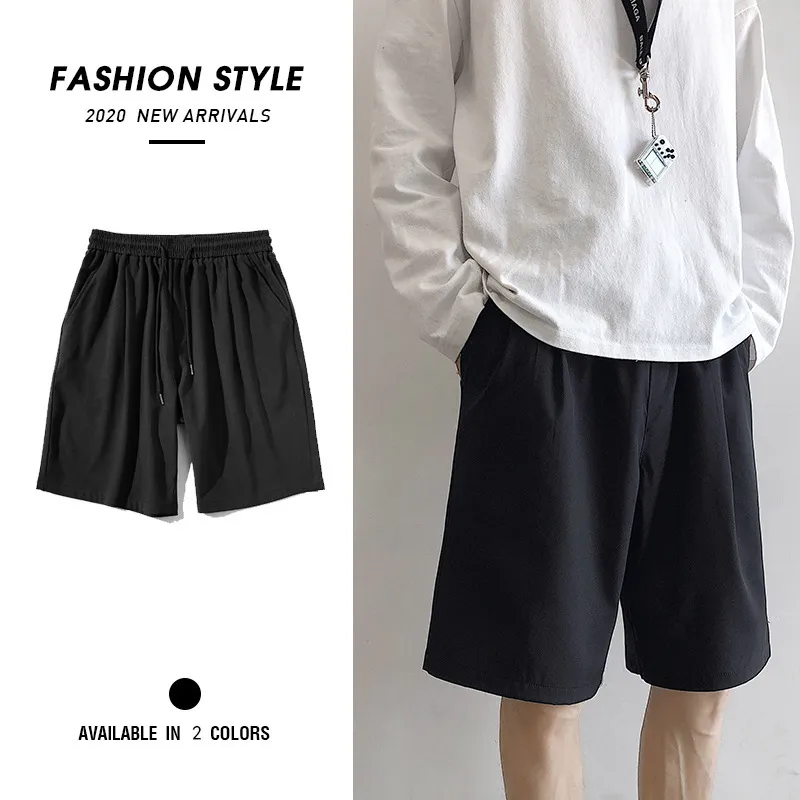 Men Plus Size Basic Mid Waist Drawstring Solid Color Loose Quick Dry Bermuda Shorts
