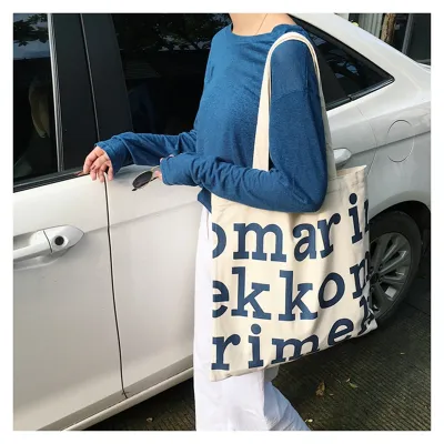 Women Casual Letter Pattern Canvas Large Capacity Shoulder Handle Tote Bag