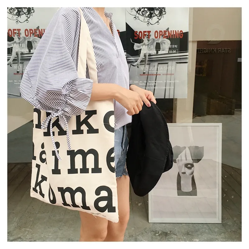Women Casual Letter Pattern Canvas Large Capacity Shoulder Handle Tote Bag