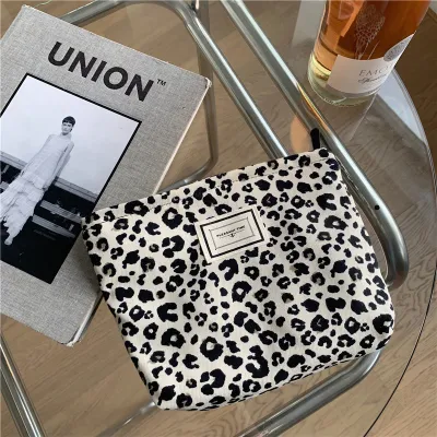 Fashion Leopard Print Cosmetic Bag Portable Canvas Storage Bag
