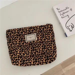 Fashion Leopard Print Cosmetic Bag Portable Canvas Storage Bag