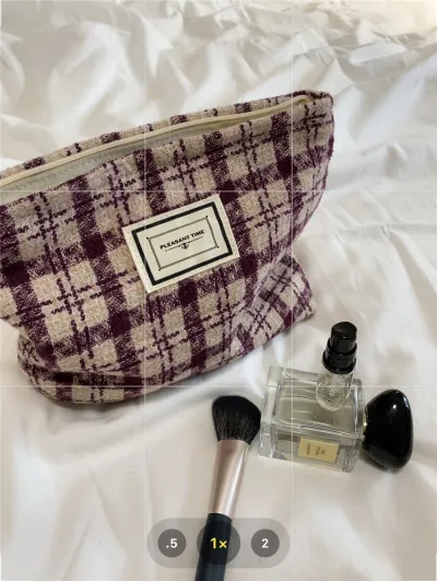 Plaid Contrast Color Large Capacity Cosmetic Bag