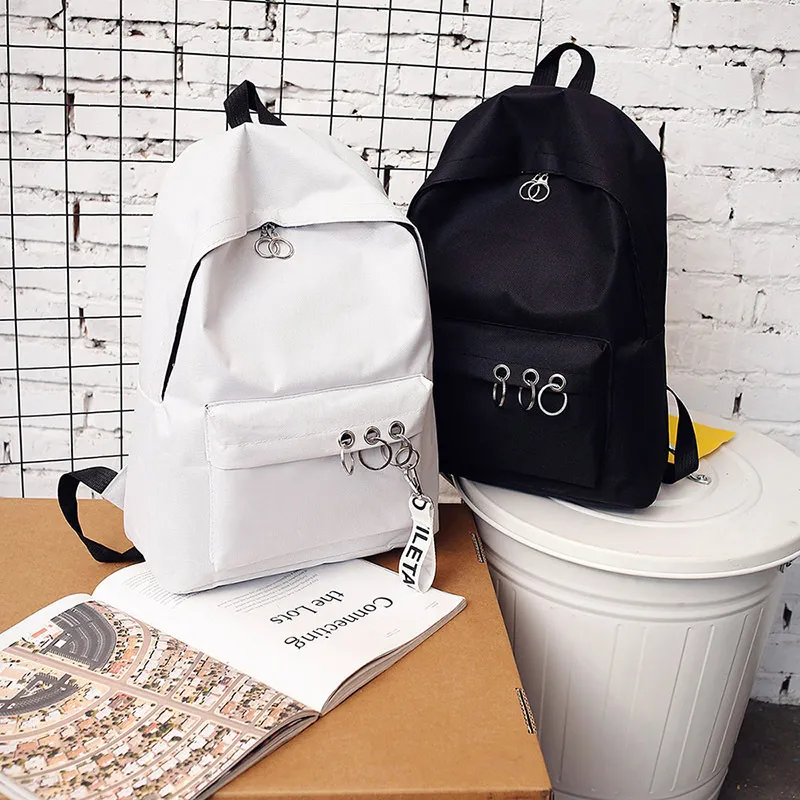 Women Casual Zipper Closure Solid Color Canvas Backpack Nylon Big