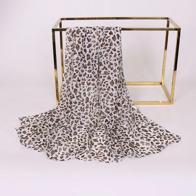 Women Spring Vintage Leopard Printed Chiffon Scarf 150-50cm