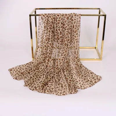 Women Spring Vintage Leopard Printed Chiffon Scarf 150-50cm