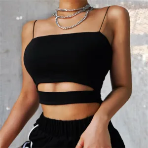 Women Sexy Night Out Cut Out Solid Color Sleeveless Crop Tank Top