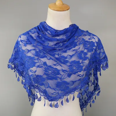 Women Casual Lace Tassels Hollow Out Solid Color Triangle Scarf