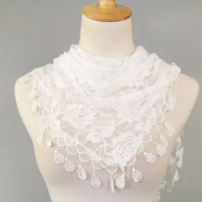 Women Casual Lace Tassels Hollow Out Solid Color Triangle Scarf