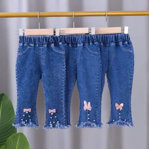 Girls Cute Cartoon Rabbit Bow Butterfly Crown Denim Flared Pants for Baby