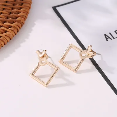Unique Creative Geometric Hollow Design Alloy Stud Earrings for Women